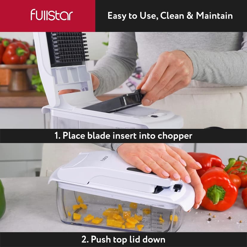 Fullstar The Original Pro Chopper - Vegetable Chopper and Spiralizer, Food Chopper with Container, Fruit Slicer, Kitchen Gadgets & Accessories, Home Essentials (9 in 1, White)