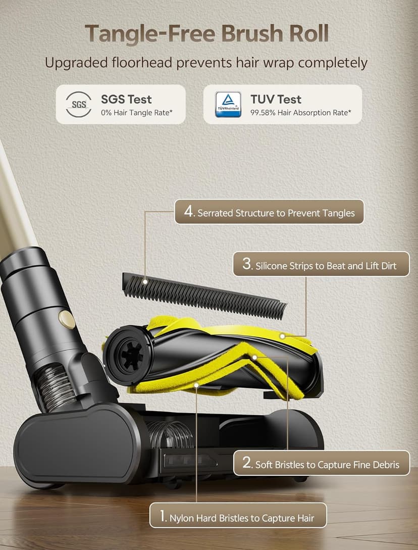 Ultenic Cordless Vacuum Cleaner, 550W 50KPA 65min Runtime, Stick Vacuum with Green Light, Self-Standing & 180° Lay-Flat, Anti-Tangled Brush, Vacuum Cleaners for Home/Hard Floor/Carpet/Pet Hair, U15