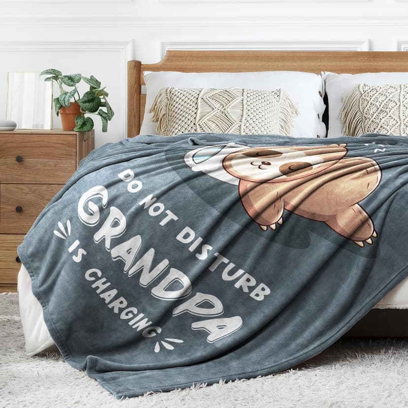 Funny Grandpa Gifts, Grandpa is Charging Sloth Blanket, Grandpas Birthday Gifts, Gift for Grandpas from Grandkids for Christmas Fathers Day, Soft Sloth Blanket for Grandfather 60" x 50"