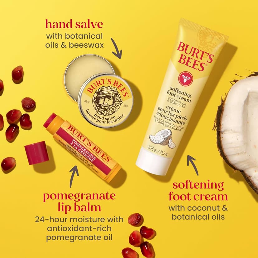 Burt's Bees Gifts Ideas, Tips and Toes Kit, 6 Travel Size Products - Pomegranate Moisturizing Lip Balm, 2 Hand Creams, Foot Cream, Cuticle Cream, and Hand Salve