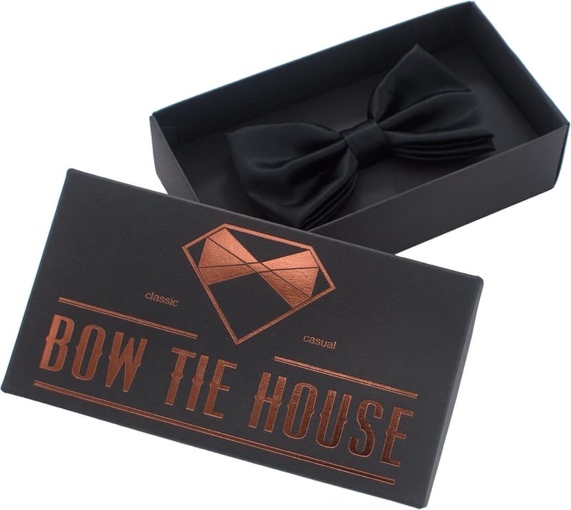 Bow Tie House Real Silk Classic Pre-Tied Bow Tie Formal Solid Tuxedo with Gift Box