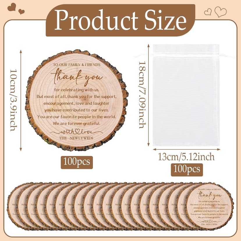 Hushee 200 Pcs Wedding Favors for Guests Cork Coasters Bulk Thank You for Celebrating with Us Party Decoration Wood Coaster Rustic Wedding Gift Bridal Shower Party Favors(Tree Bark)