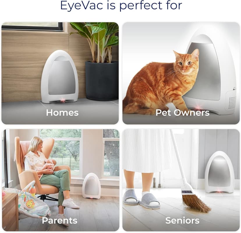 EyeVac Home Touchless Vacuum Automatic Dustpan - Great for Sweeping Pet Hair Food Dirt Kitchen - Ultra Fast & Powerful, No More Bending Down, Bagless, Corded, Automatic Sensors, 1000 Watt (White)