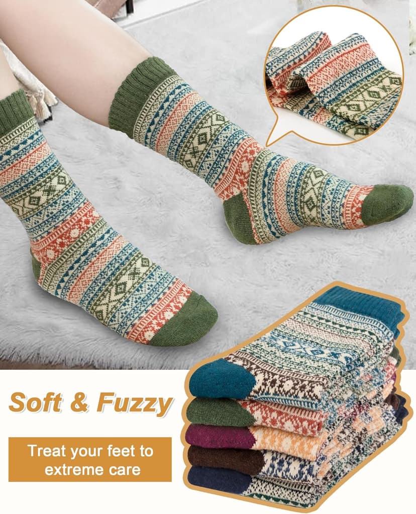 Senker Fashion Womens Wool Socks, Stocking Stuffers Gifts for Women Men Warm Soft Crew Boot Sock for Winter Hiking