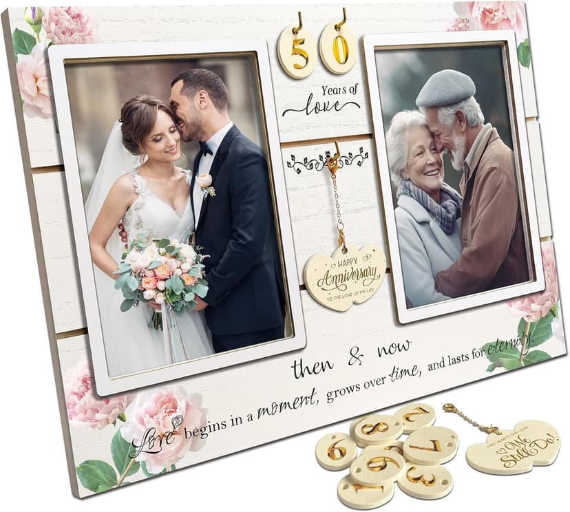 (1-99th) Wedding Anniversary Picture Frame, Anniversary Wedding Gift for Couple, Newlyweds. Engagement Gift for Her or Him. Then & Now Double Picture Frame (4”x6”)