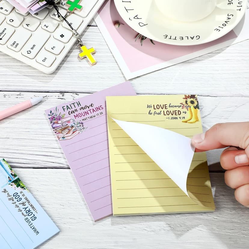 8 Pack Christian Sticky Notes Samll Scripture Inspirational Memo Pads Floral Design Adhesive Religious Bible Verse Quotes Notepads for Writing Diary Lists Schedules, 4 x 5. 5 Inch(Fresh Style)