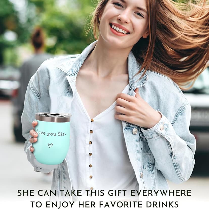 Sisters Gifts from Sister - Love You Sis - Sisters Birthday Gift - Christmas Graduation Birthday Gift for Sister, 12oz Tumbler with Straw(Mint)