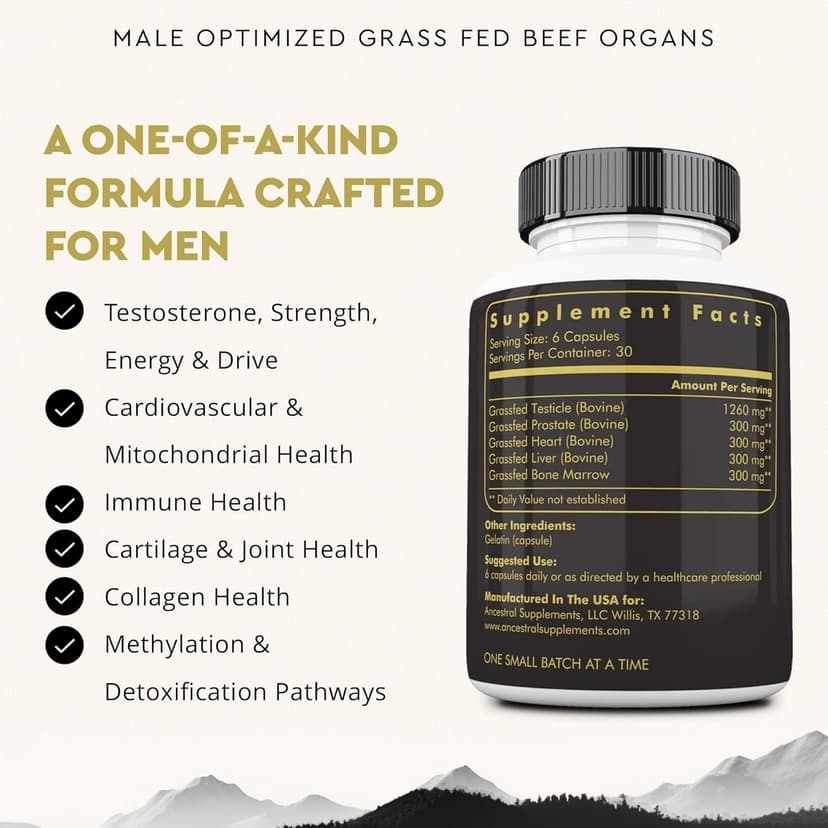 Ancestral Supplements Ancestral Supplements Mofo, Supplements for Men, Support for Energy Levels and Overall Men's Health and Wellness, Non-GMO Grass Fed Beef Organ Supplement with Liver, No Fillers, 180 Capsules