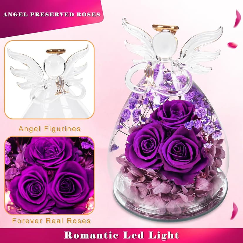 Beferr Birthday Gifts for Women Mom Fresh Flowers for Delivery Prime Forever Preserved Rose in Glass Angel Figurine for Grandma Sister Daughter Wife