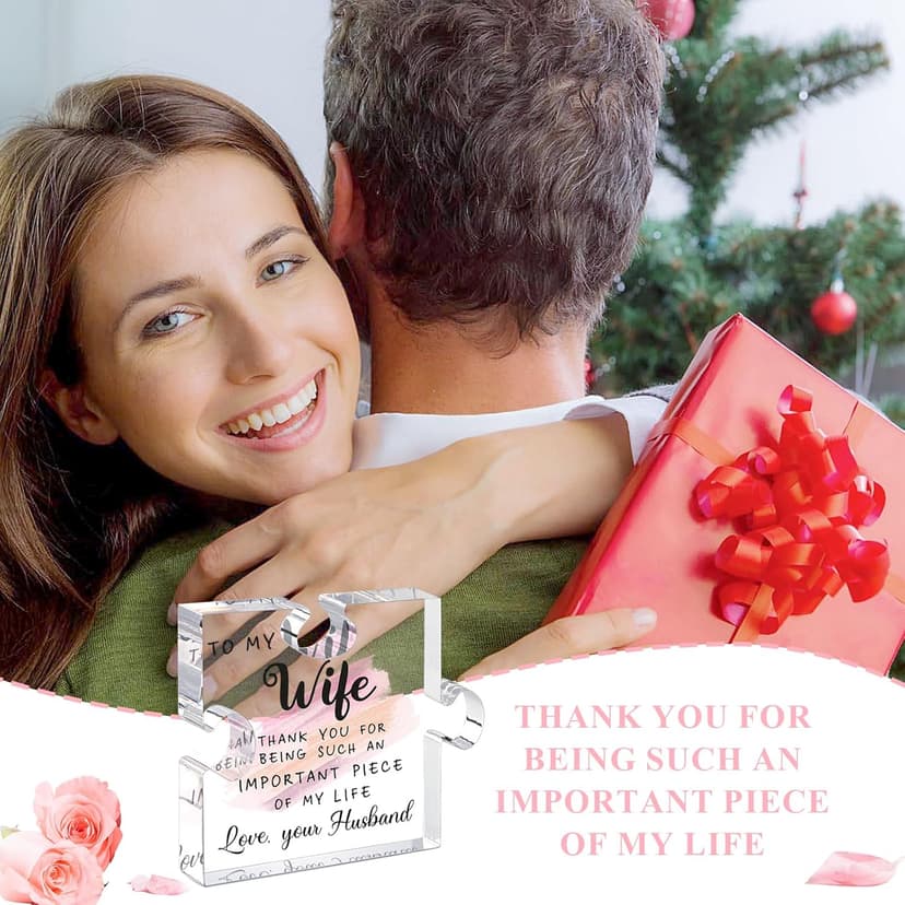LukieJac Gifts for Wife - Romantic Gifts for Her Acrylic Puzzle Piece Plaque for Wife Birthday, Wedding Anniversary, Valentines Day, Mothers Day Presents Home Desk Decor - 4.7 x 3.9 Inch
