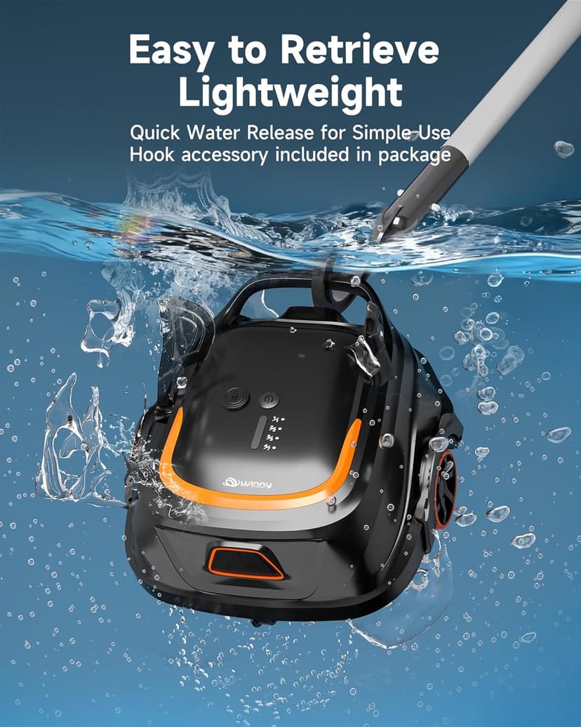 Robotic Pool Vacuum for Above Ground Pools, Dual Filters, Self-Parking, 120-Min Runtime & 2.5h Fast Charging, Powerful Suction, Ideal for Flat Pools up to 1076 sq.ft (Black Tangerine)