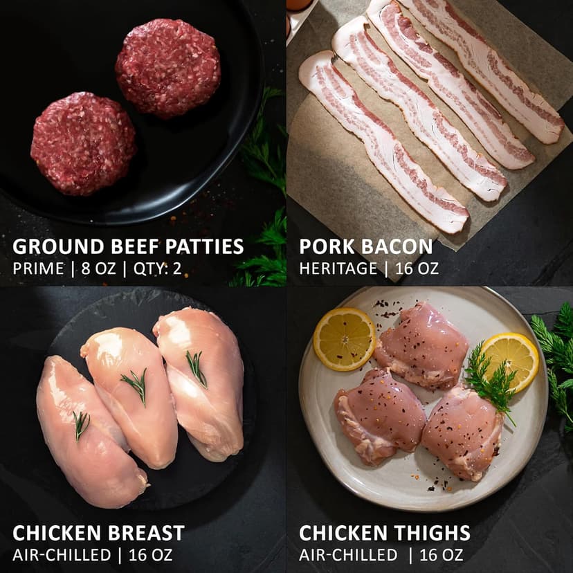 MeatWorks Chef's Choice USDA Prime Sampler Bundle – 16 Cuts: Chicken Breasts & Thighs, Bacon, Ground Beef, Sirloin Tips, Fajita Strips & Chuck Roast (Approx. 7.5 lb) – Meat Gift Box