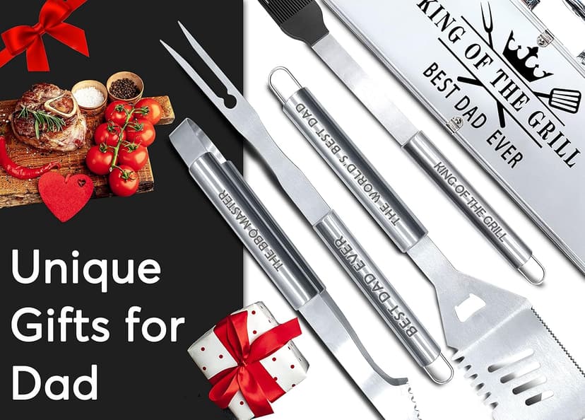 Bonsai Tree Christmas Dad Gifts, Birthday Gifts from Daughter, Best Dad Ever Gift for Christmas - Xmas Cool Grilling Bbq Present for Father from Son - Daddy Stainless Steel Metal Tool Heavy Duty Set 4