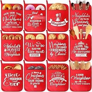 12 Pcs Christmas Neighbor Gifts Red Potholders with Pocket Pad Oven Hot Mitts Cookie Bag Pot Holder Christmas Kitchen Gift Cooking Baking for Neighbor Gift Housewarming Idea