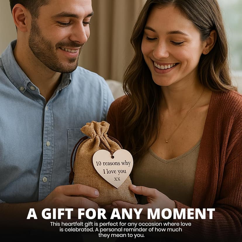 10 Reasons Why I Love You Wooden Hearts - Romantic Anniversary and Valentine’s Gift with 10 Unique Messages in Hessian Bag - Thoughtful Keepsake for Him or Her - Eco-Friendly No Plastic