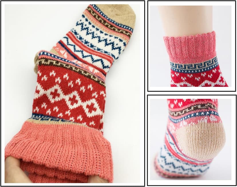 YZKKE 5Pack Womens Vintage Winter Soft Warm Thick Cold Knit Wool Crew Socks, Multicolor, free size