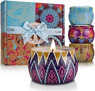 Scented Candles Gift Set, 8% Essential Oil, 4 Pack Aromatherapy Candle, Stress Relief Gifts for Women,120H Burning, Candles for Home Scented, Ideal for Birthday, Christmas, Thanksgiving, Mother's Day