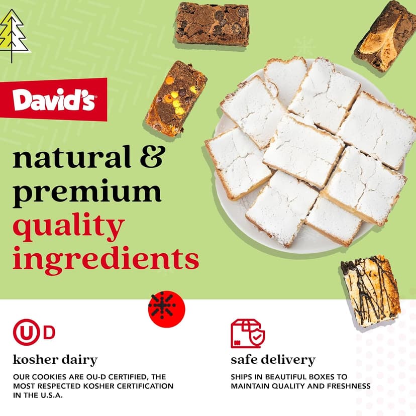 David's Cookies Merry Christmas Assorted Brownies & Crumb Cake Gift Tin 16pcs - Delicious, Fresh Baked Snacks, Gourmet Chocolate Fudge Slices, Brownies, Ideal Gift for Christmas Holidays