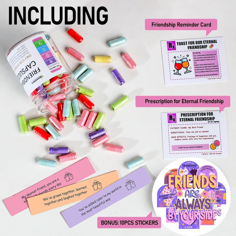 60PCS Pre-Written Friendship Messages in a Bottle, Bestfriend Birthday Gifts for Women Sister Bestie, Cute Capsule Messages in Plastic Jar Long Distance BFF Gifts