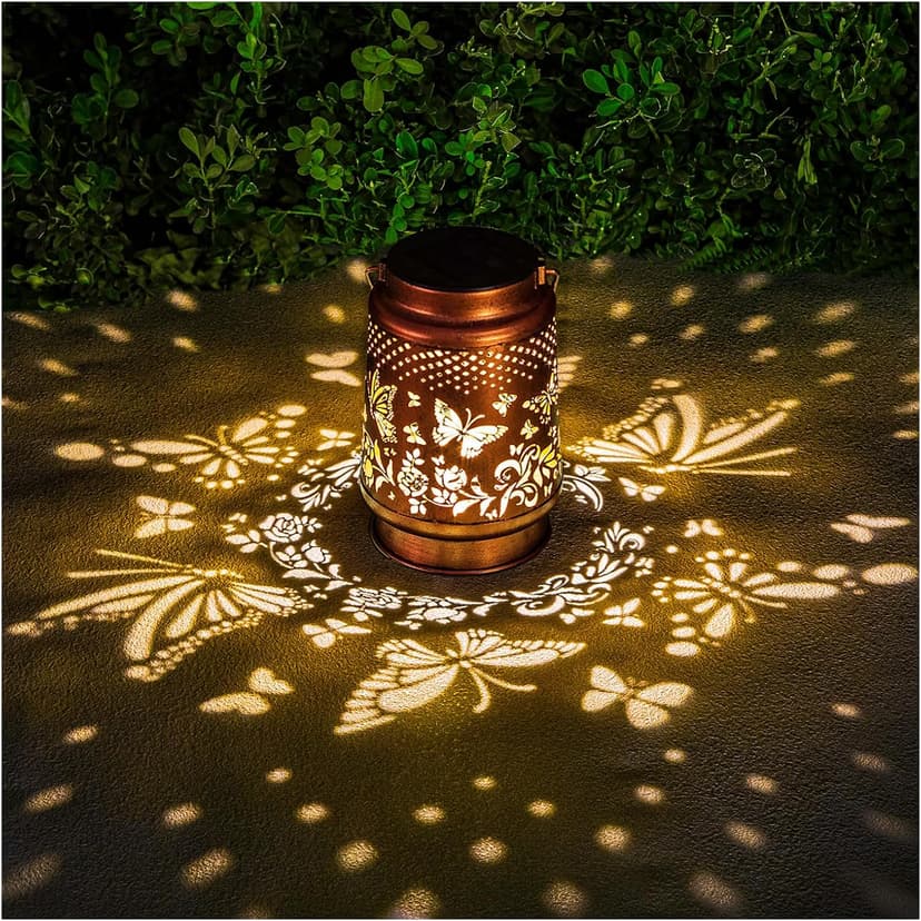 Solar Lanterns Outdoor Waterproof Butterfly Garden Decor Birthday Gifts for Women Mom Grandma, Hanging Solar Lights Metal Lantern Decoration Outside for Yard, Patio, Backyard, Porch