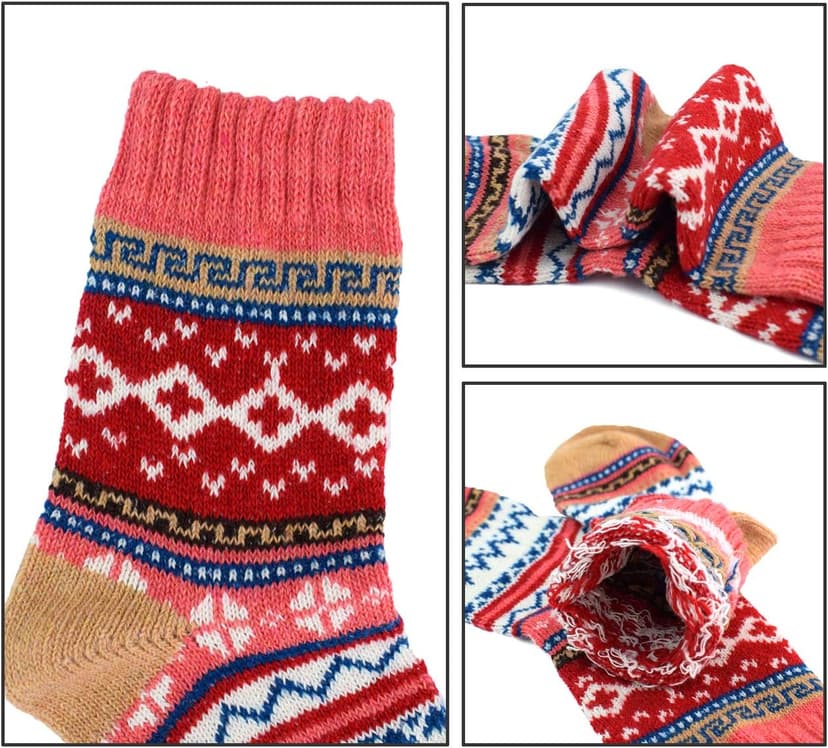 YZKKE 5Pack Womens Vintage Winter Soft Warm Thick Cold Knit Wool Crew Socks, Multicolor, free size