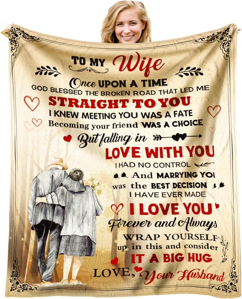 Wife Blanket from Husband - Wedding Anniversary Romantic Gift for Wife/Her/Women - Gifts for Wifes Birthday - Wifes Birthday Gift Ideas - to My WifeThrow Blanket 60 x 50 inch
