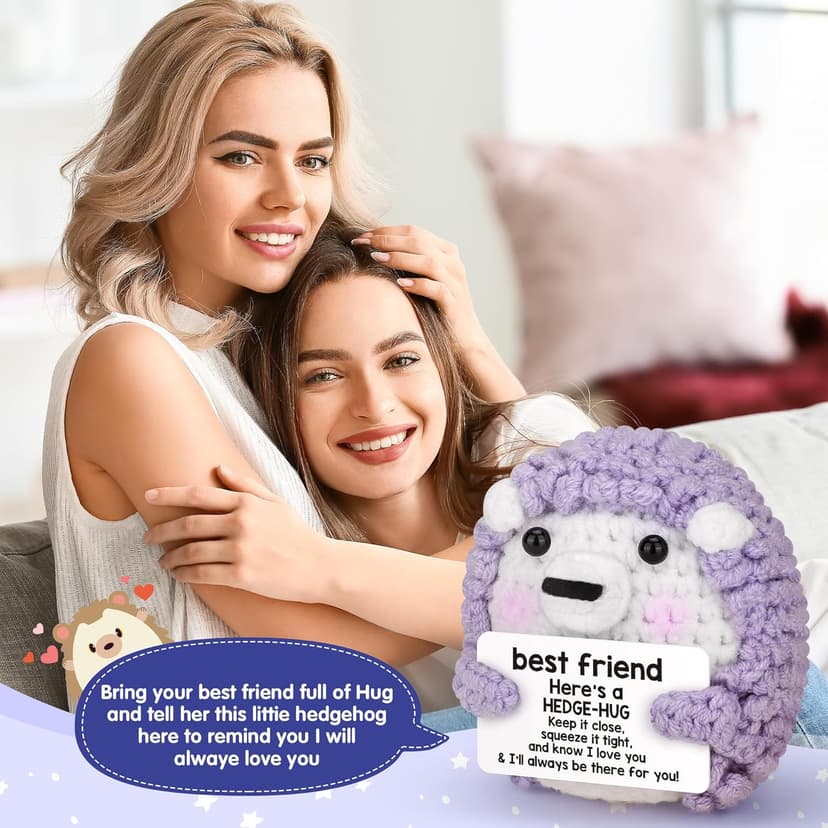 Best Friend Birthday Gifts for Women, Christmas Decorations for Bestie BFF Sister, Friendship Gifts for Women Friends Her Him Female Male Boys Girls, Funny Handmade Crochet Hedgehog Stocking Stuffers