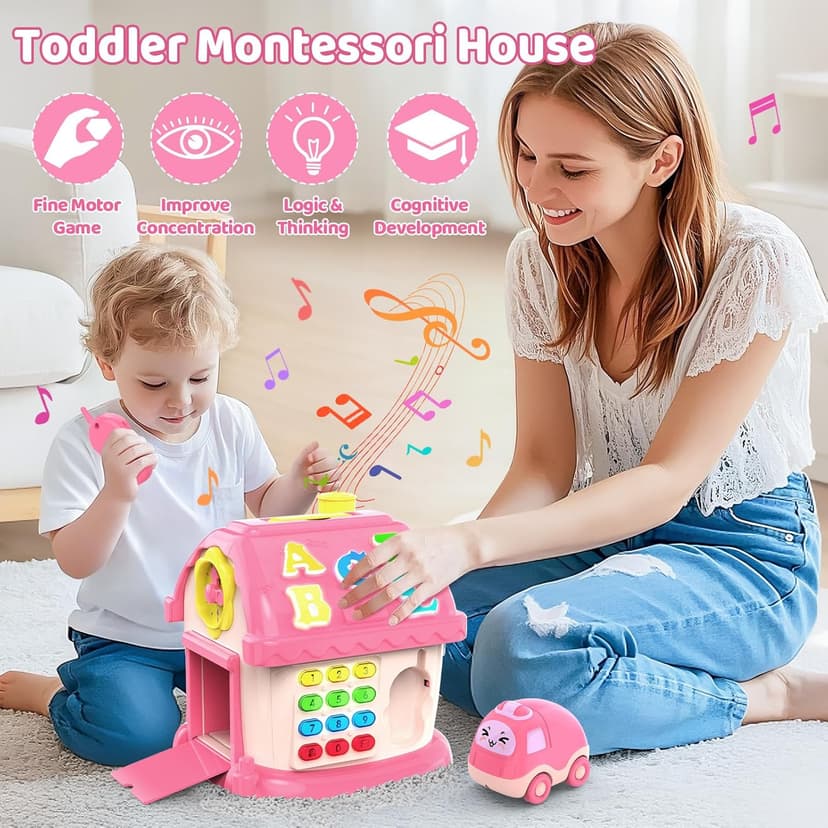 Montessori Toys for 1 Year Old Girl Gifts, 12-in-1 Musical House Toddler Learning Toys for 1-2, 1st First Birthday Gifts for Girls and Boys Baby 6-12 12-18 6-24 Months