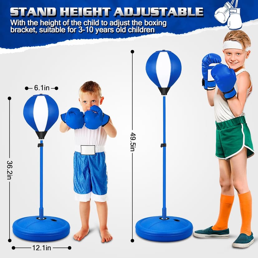 Punching Bag for Ages 3 4 5 6 7 8+ Years Old Kids, Boxing Bag Set Toy with Boxing Gloves, Height Adjustable Punching Bag, Sport Toy for Boys & Girls, Ideal Christmas Birthday Gift for Kids