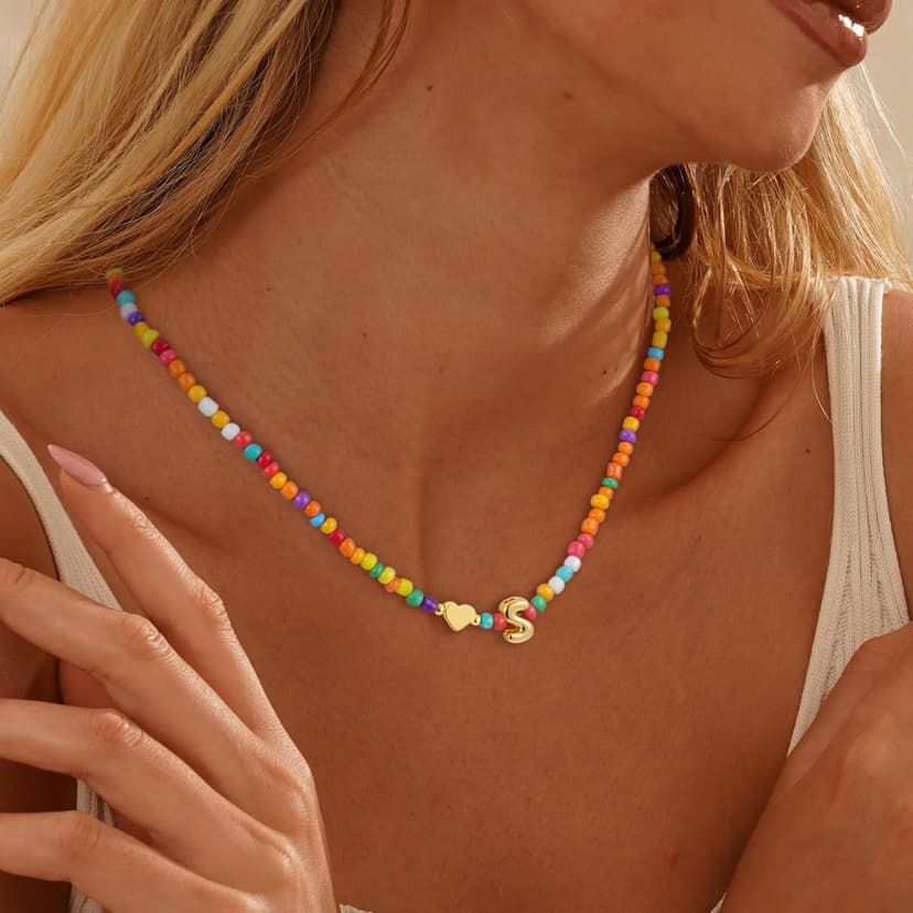 Colorful Initial Necklaces for Girls Kids - Colorful Heart Bubble Initial Letter Necklace Teen Girls Gifts Trendy Stuff Birthday Gifts for 5 6 7 8 9 19 Year Old Girl Gifts