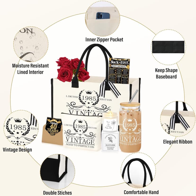 40th 50th 60th Birthday Gifts for Women Tote Bag Birthday Gifts Set for Mom Wife Sister Grandma Birthday Gifts for Her