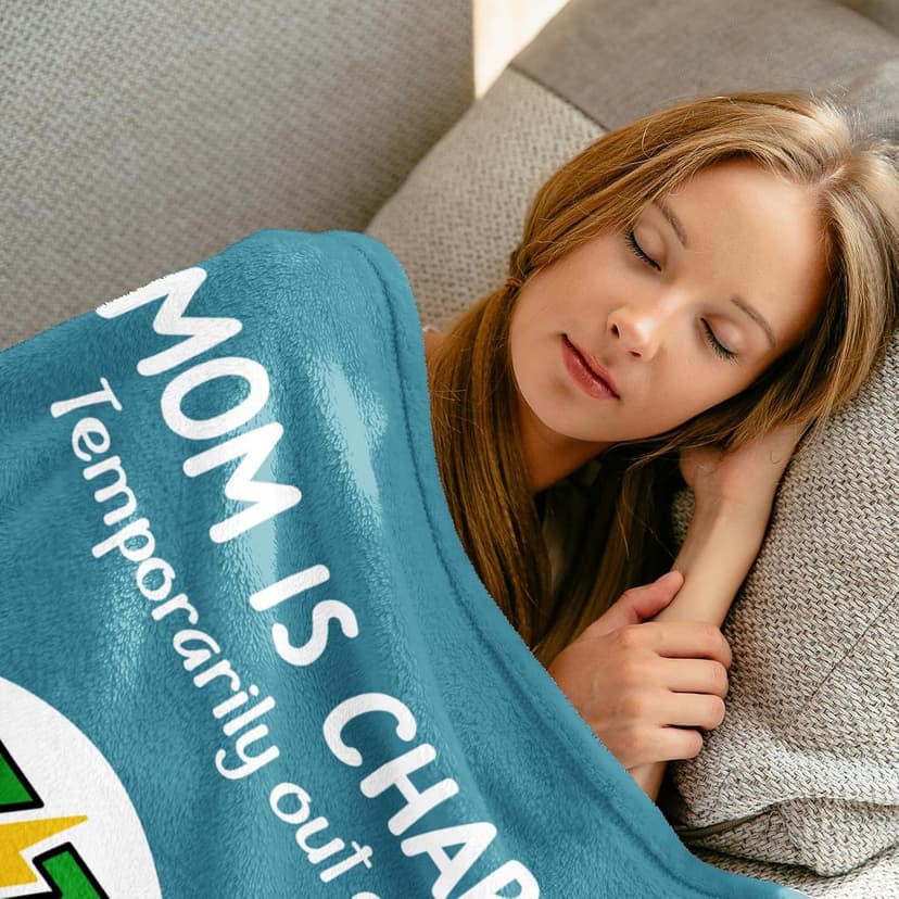 Craftique Gifts for Mom Birthday Christmas- Funny Soft Mom is Charging Blanket- New Moms Gifts for Women, Practical Blanket Throw for Napping Travel, 60”×50”