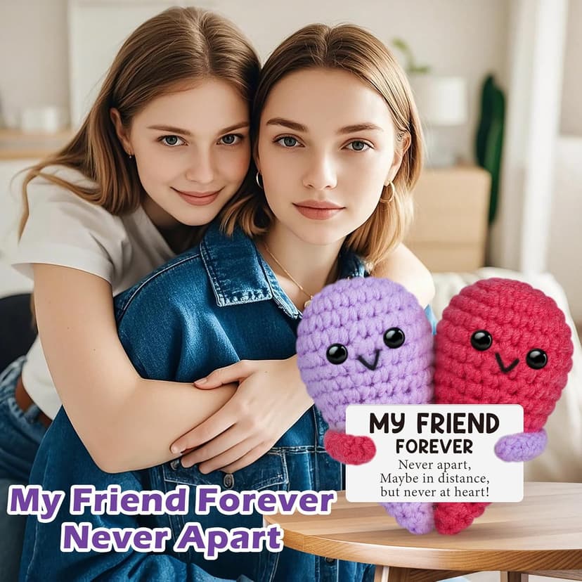 Funny Crochet Love Gifts for My Forever Best Friend,Birthday Gifts for Women Friendship,Small Cute Handmade Knitted Stuff Heart,Unique Christmas White Elephant Gift Ideas for Friends Female Bestie BFF