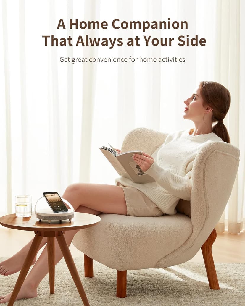 EZVALO Gift for Her, Music Table Lamp with Wireless Charger, 4 in 1 Touch Bedside Lamp, Portable Bluetooth Speaker, Phone Holder, Dimmable LED Night Lights Birthday Gifts for Women, Men, Dad, Mom