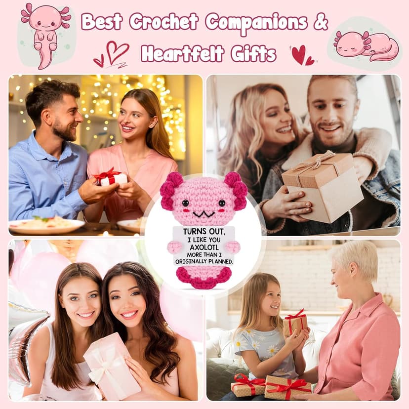 Gifts for New Relationship, Crushes, Valentines, Anniversaries for Him or Her - Mini Crochet Axolotl - Turns Out I Like You More Than Planned, Will You Be My Girlfriend Boyfriend Gf Bf