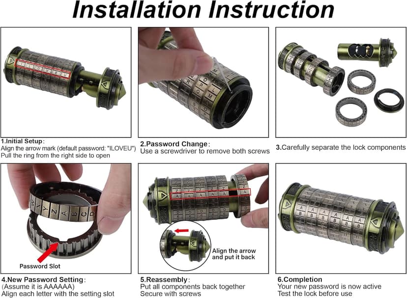 YOFIT yofit Da Vinci Code Mini Cryptex Lock Puzzle Box with Hidden Compartments for Notes Paper Money Rings Jewelry, Anniversary Romantic Birthday Gifts for Her Men Women Girlfriend