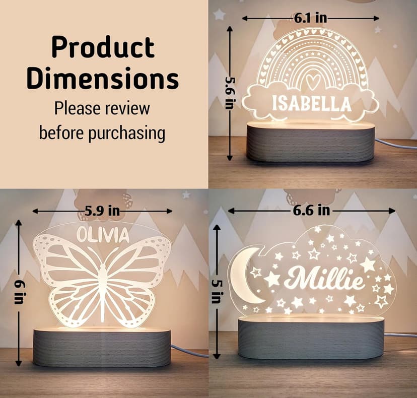 Custom Night Light Cute Personalized Baby Gifts Cloud Butterfly Rainbow Moon & Stars Customized Name Gifts Perfect Personalized Baby Girl Gifts and Customized Baby Gifts
