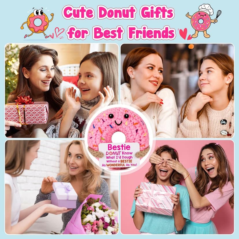 Bestie Gifts for Women Friend - Funny Cute Cool Handmade Knitted Donut for Female Woman Besties Best Friends BFF Soul Sister Coworker Friendship Birthday