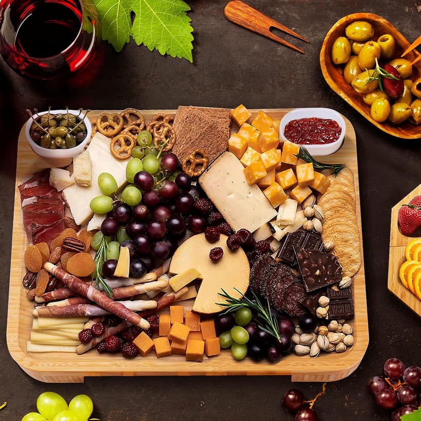 Large Charcuterie Cheese Board and Knife Set, 3 Drawers Kitchen Charcuterie Platter & Large Serving Tray - House Warming, Anniversary Wedding Gifts for Couple, Bridal Shower Gift for Women