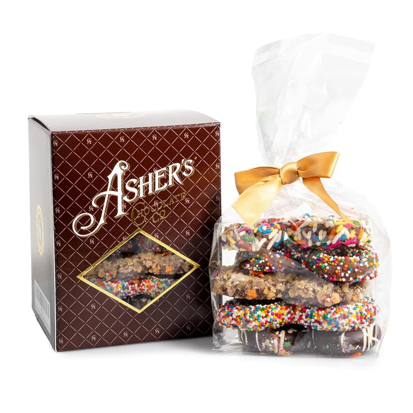 Asher's Chocolates, Chocolate Covered Pretzels Gift Basket, Holiday Assortment of Candy, Small Batches of Kosher Chocolate, Family Owned Since 1892, Improved Box Design (Milk & Dark)