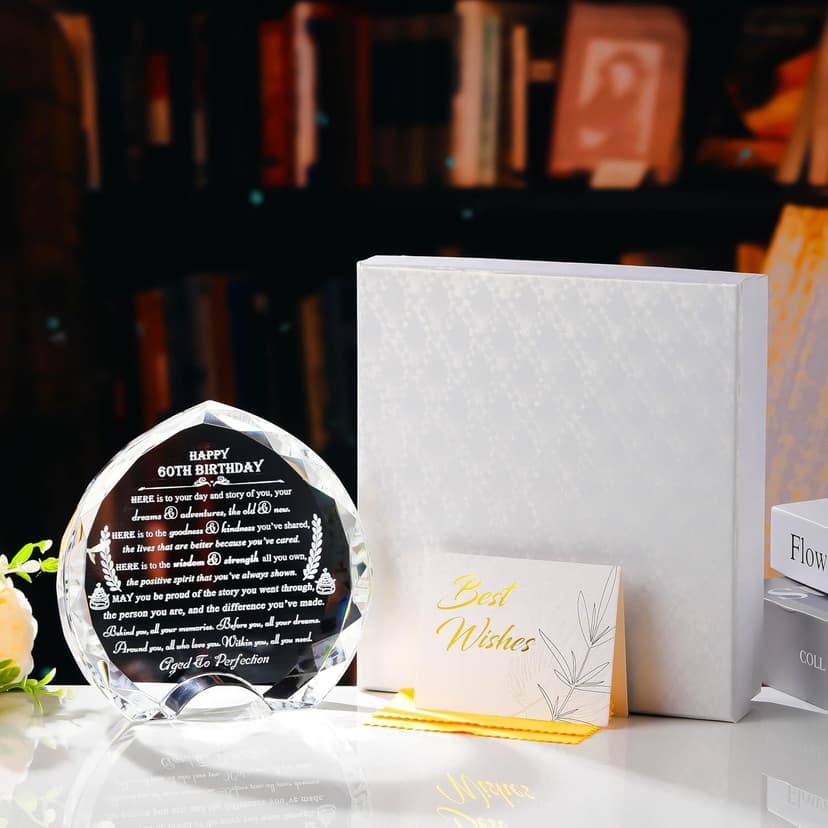 60th Birthday Gifts for Women Men - Crystal Heart Personalized 1964 60 Year Old Present for Her Him - Happy Birthday Gift Ideas for Mom Dad Unique