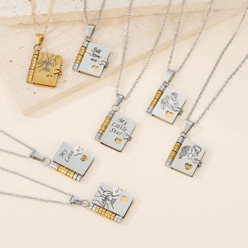 RANKEEF My Little Star Book Necklace - My Incredible Daughter Book Necklace Daughter Gifts from Dad Mom Mother Adjustable Silver 18k Gold Jewelry Openable with 6 Pages Gifts of Love