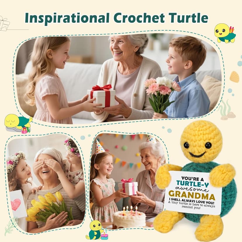 Funny Turtle Grandma Gifts Mothers Day Birthday I Love You Grandma Gifts for Grandmother Nana Gigi Mimi Present from Granddaughter Grandkids Grandson Handmade Emotional Positive Crochet Animals Turtle