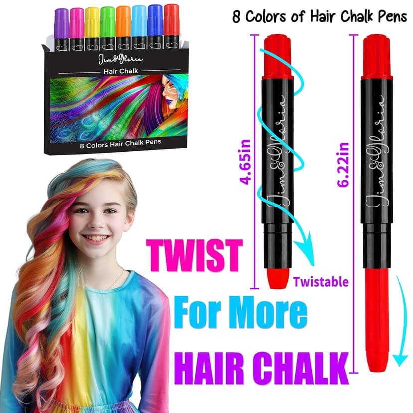 Jim&Gloria Dustless Hair Chalk Gifts for Girls Makeup Kit, Gift for Teen Girl Trendy Stuff, Kids, Teenage Tweens Teenager Temporary and Washable Color Dye Markers Age 7 8 9 10 11 12 13 14 Year Old Toy