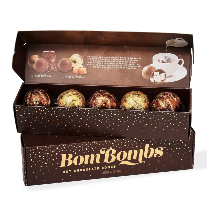 BomBombs, Hot Chocolate Bombs, Includes Fudge Brownie and Caramel Candy Cocoa Bombs Filled with Marshmallows, Pack of 5