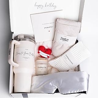 lovebug Mom Birthday Gifts - Thoughtful Gift Box for Mom with Blanket, Candle, Tumbler, Socks, Self Care Items - Get Well Soon Care Package Set - Birthday Gift Basket for Women
