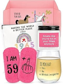 60th Birthday Gifts for Women Funny 60 Year Old Birthday Gifts for Women Turning 60 Gift for Woman Happy 60th Bday Decorations for Woman Mom Her - Wine Glass Makeup Bag Candle Socks