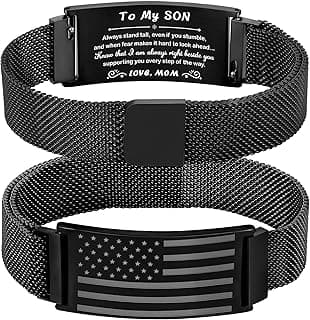 To My Son/Stepson/Son-in-Law Bracelet, Adjustable Stainless Steel American Flag Bracelet Jewelry, Birthday Valentine Christmas Day Gifts