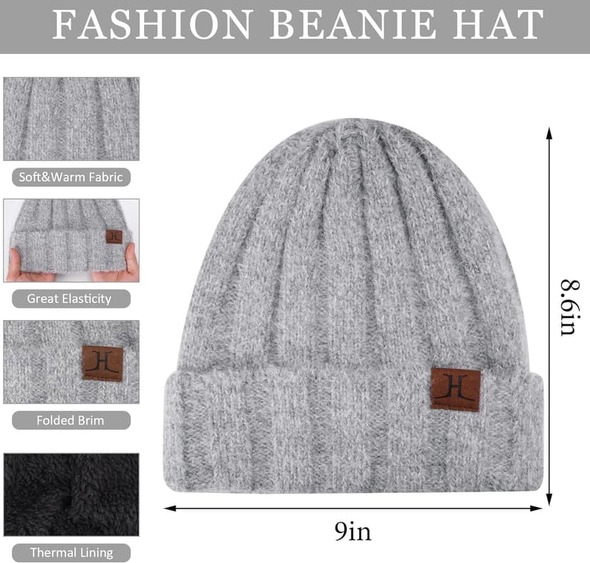 Womens Winter Warm Knit Beanie Hat Touchscreen Gloves Long Neck Scarf Set with Fleece Lined Skull Caps Gifts for Women