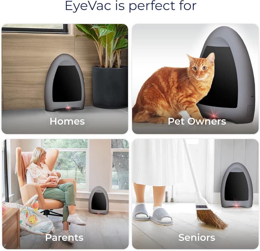 EyeVac Home Touchless Vacuum Automatic Dustpan - Great for Sweeping Pet Hair Food Dirt Kitchen - Ultra Fast & Powerful, No More Bending Down, Bagless, Corded, Automatic Sensors, 1000 Watt (Silver)